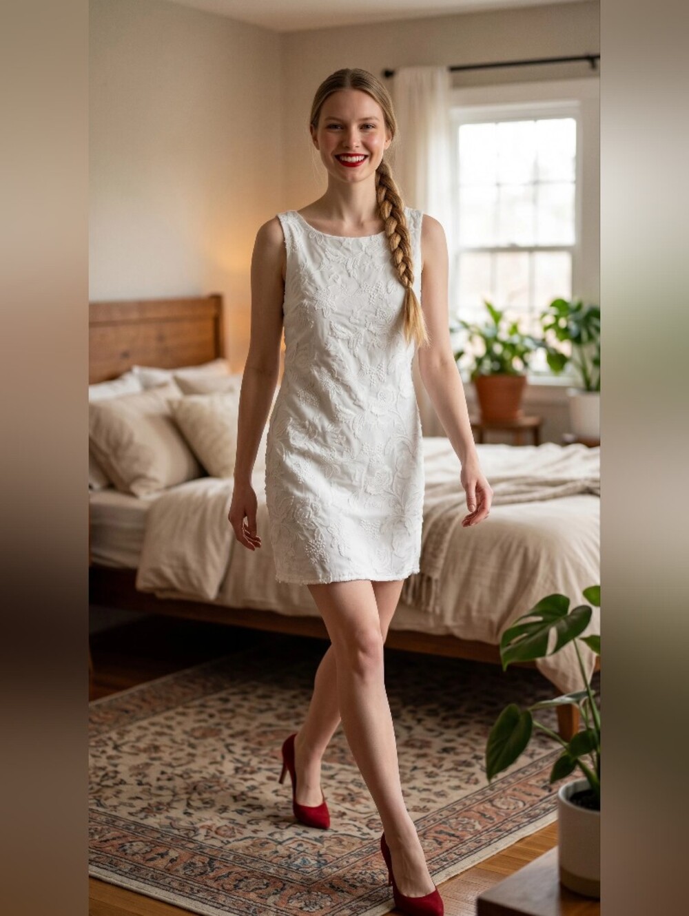 WHITE HOUSE BLACK MARKETSleeveless White Lace Shift Dress Summer Dress Size M